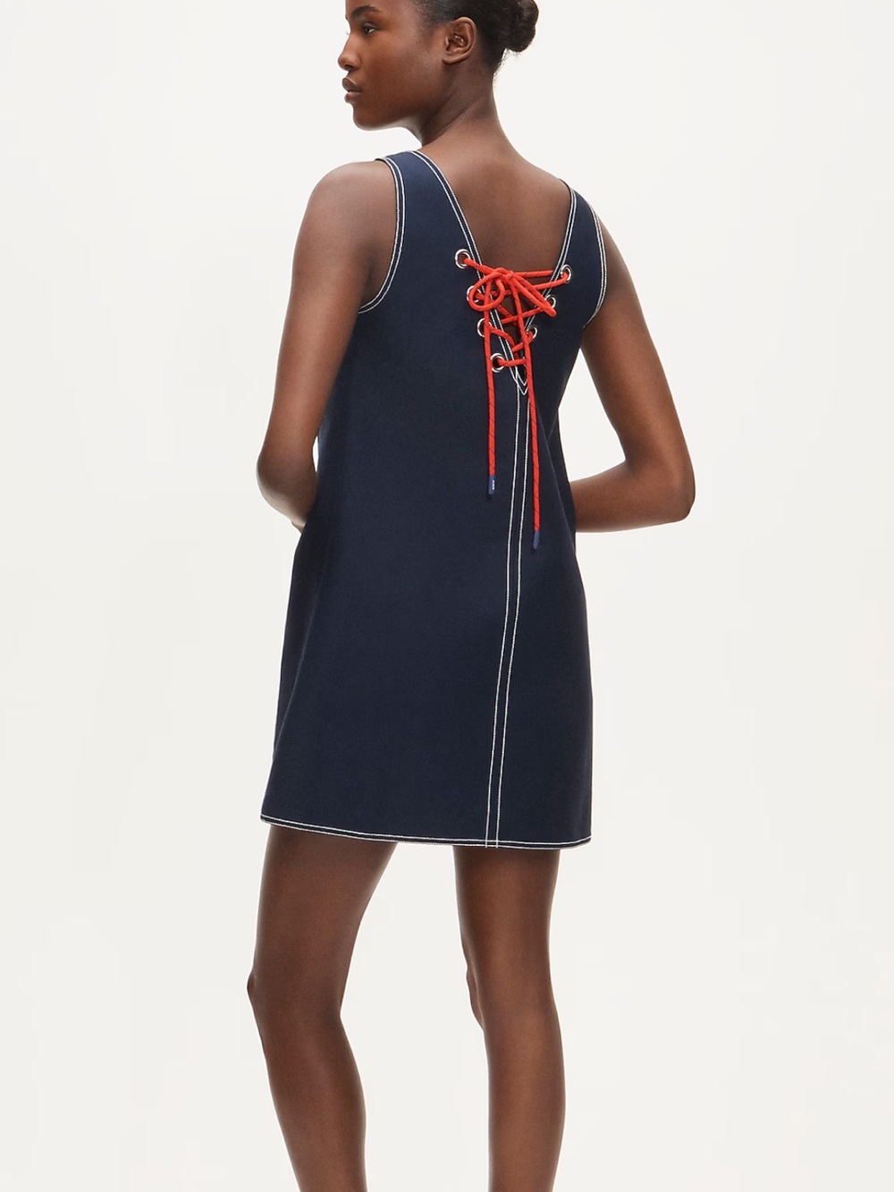 J.Crew Billie Dress Navy Cotton Poplin Lace-Up Back NWT Sz 10
